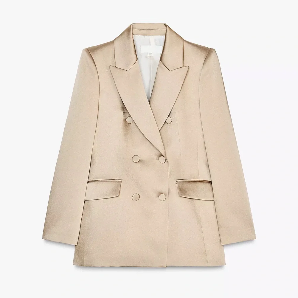 Zara Beige Satin Suit Set - Picture 5 of 6